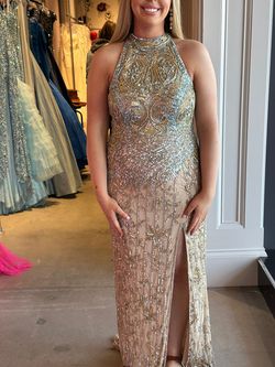Sherri Hill Gold Size 14 Pageant Plus Size Straight Dress on Queenly