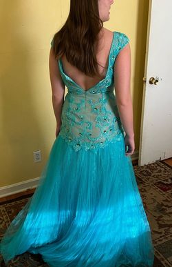 Sherri Hill Blue Size 10 Military Floor Length Straight Dress on Queenly