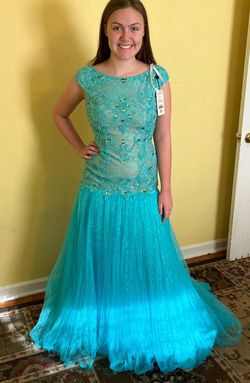 Sherri Hill Blue Size 10 Military Floor Length Straight Dress on Queenly