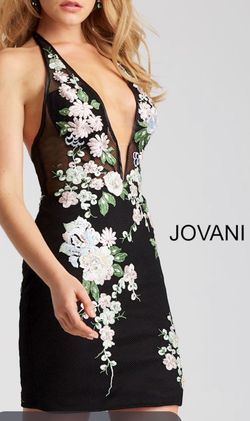 Jovani Black Size 00 Cocktail Fun Fashion Floral A-line Dress on Queenly