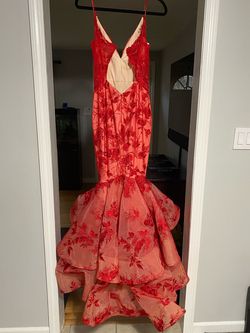 Jovani Red Size 2 Spaghetti Strap Mermaid Train Dress on Queenly