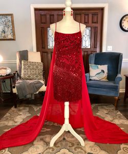 Sherri Hill Red Size 6 Midi Fun Fashion Sleeves Cocktail Dress on Queenly