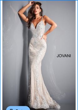 Jovani White Size 4 Fully Beaded Spaghetti Strap Appearance Mermaid Dress on Queenly