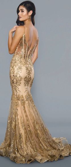 Stella Couture Gold Size 16 Free Shipping Military Floor Length Mermaid Dress on Queenly