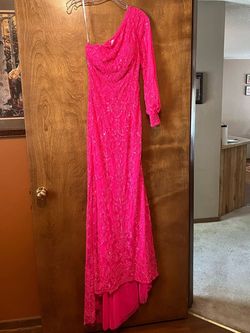Sherri Hill Pink Size 6 Floor Length Barbiecore Sleeves Long Sleeve Train Dress on Queenly