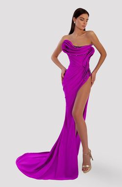 Style AD5006 Albina Dyla Purple Size 0 Floor Length Tall Height Straight Dress on Queenly