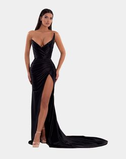 Style AD5103 Albina Dyla Black Size 8 Sequined Pageant Side slit Dress on Queenly