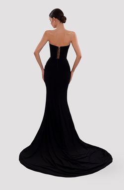 Style AD5017 Albina Dyla Black Tie Size 8 Sequined Corset Tall Height Side slit Dress on Queenly