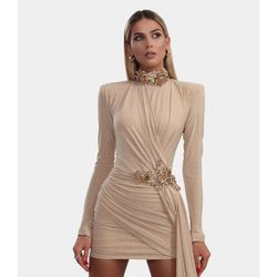 Style AD2031 Albina Dyla Gold Size 0 Tall Height Cocktail Dress on Queenly