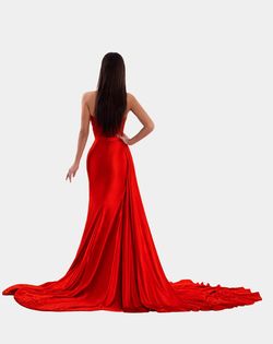 Style AD5105 Albina Dyla Red Size 4 Black Tie Pageant Side slit Dress on Queenly