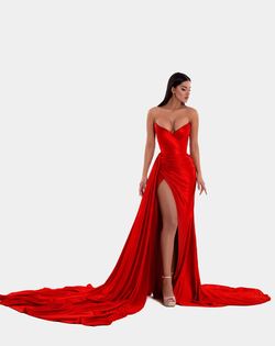 Style AD5105 Albina Dyla Red Size 4 Black Tie Side slit Dress on Queenly