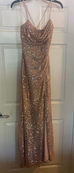 Camille La Vie Gold Size 0 Black Tie Pageant Prom Side slit Dress on Queenly