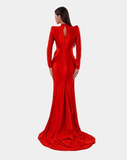 Style AD5108 Albina Dyla Red Size 12 Black Tie Side slit Dress on Queenly