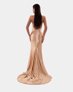 Style AD5112 Albina Dyla Gold Size 0 Floor Length Feather Side slit Dress on Queenly