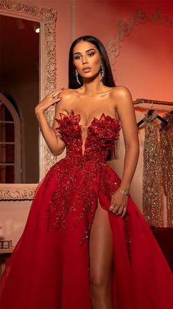 Style AD2231 Albina Dyla Red Size 4 Black Tie Pageant Sequin Jewelled Straight Dress on Queenly