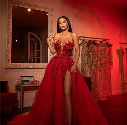 Style AD2231 Albina Dyla Red Size 16 Pageant Embroidery Floor Length Straight Dress on Queenly