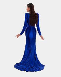 Style AD5110 Albina Dyla Blue Size 4 Floor Length Black Tie Side slit Dress on Queenly