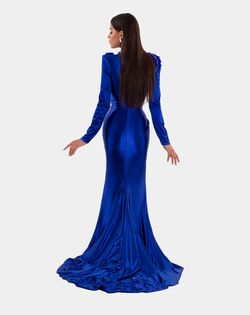 Style AD5110 Albina Dyla Blue Size 12 Black Tie Side slit Dress on Queenly