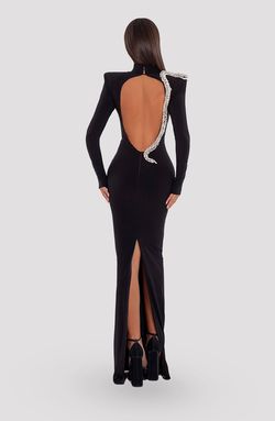 Style AD5039 Albina Dyla Black Tie Size 0 Floor Length High Neck Straight Dress on Queenly