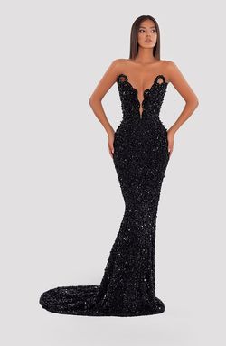 Style AD5045 Albina Dyla Black Tie Size 0 Pageant Floor Length Straight Dress on Queenly