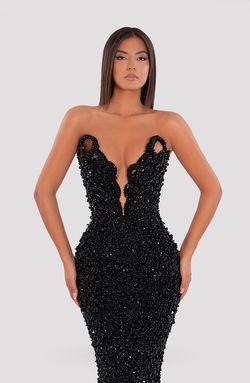 Style AD5045 Albina Dyla Black Size 4 Train Corset Straight Dress on Queenly
