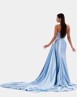 Style AD5116 Albina Dyla Light Blue Size 4 Pageant Sequin Jewelled Side slit Dress on Queenly