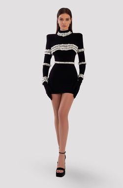 Style AD5004 Albina Dyla Black Size 4 Long Sleeve Mini Tall Height Cocktail Dress on Queenly