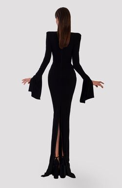 Style AD5003 Albina Dyla Black Size 8 Jewelled Sleeves Floor Length Straight Dress on Queenly