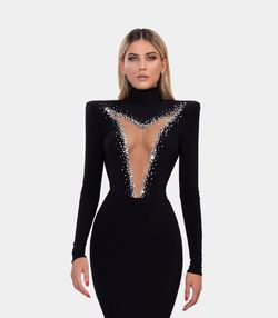 Style AD2039 Albina Dyla Black Size 20 Tall Height Sleeves Plus Size Train Mermaid Dress on Queenly