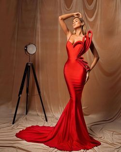 Style AD2066 Albina Dyla Red Size 12 Ruffles Tall Height Corset Straight Dress on Queenly