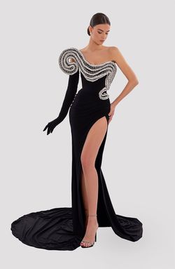 Style AD5022 Albina Dyla Silver Size 12 Ad5022 Black Tie Plus Size Side slit Dress on Queenly