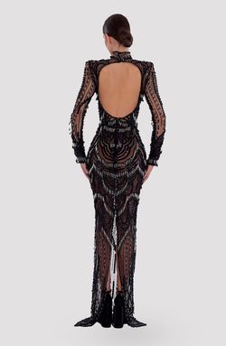 Style AD5016 Albina Dyla Black Size 4 Sequined High Neck Ad5016 Backless Straight Dress on Queenly