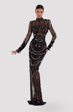 Style AD5016 Albina Dyla Black Size 4 Embroidery Tall Height Sequin Straight Dress on Queenly