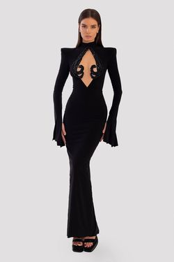 Style AD5023 Albina Dyla Black Size 4 Pageant Long Sleeve Floor Length Straight Dress on Queenly