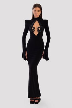 Style AD5023 Albina Dyla Black Tie Size 12 Plus Size High Neck Straight Dress on Queenly