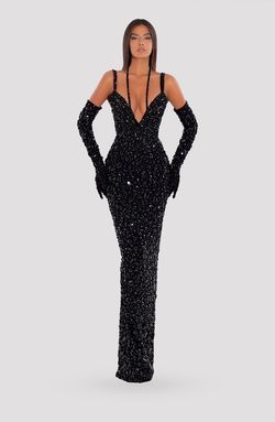 Style AD5037 Albina Dyla Black Size 12 Tall Height V Neck Corset Straight Dress on Queenly