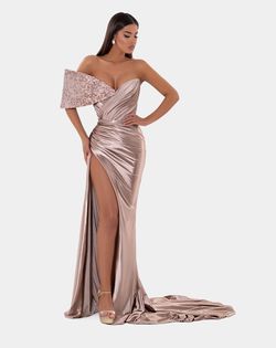 Style AD5122 Albina Dyla Gold Size 0 Pageant Black Tie Corset Side slit Dress on Queenly