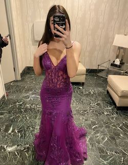 Jovani Purple Size 4 Train Bridesmaid Pageant Mermaid Dress on Queenly