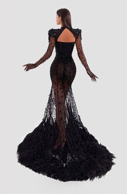Style AD5031 Albina Dyla Black Size 20 Plus Size Pageant Feather Straight Dress on Queenly