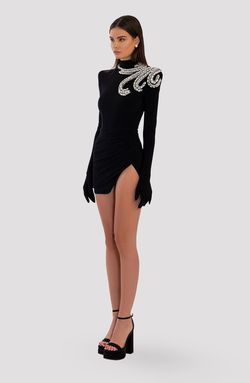 Style AD5002 Albina Dyla Black Size 8 Sleeves Jewelled Tall Height Cocktail Dress on Queenly