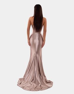 Style AD5124 Albina Dyla Gold Size 4 Satin Floor Length Side slit Dress on Queenly