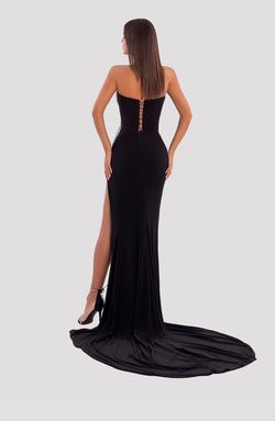 Style AD5040 Albina Dyla Black Size 0 Train Corset Pageant Straight Dress on Queenly