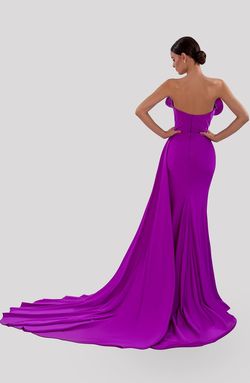 Style AD5019 Albina Dyla Purple Size 0 Tall Height Black Tie Side slit Dress on Queenly