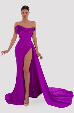 Style AD5019 Albina Dyla Purple Size 4 Floor Length Tall Height Corset Side slit Dress on Queenly