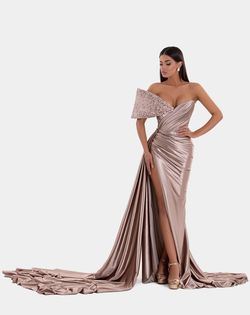 Style AD5123 Albina Dyla Gold Size 4 Black Tie Sequined Pageant Floor Length Jewelled Side slit Dress on Queenly
