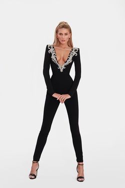 Style AD2210 Albina Dyla Black Size 8 Sequined Jewelled Jumpsuit Dress on Queenly