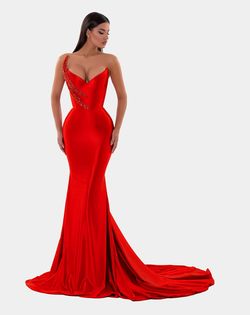 Style AD5104 Albina Dyla Red Size 0 Floor Length Corset Black Tie Straight Dress on Queenly