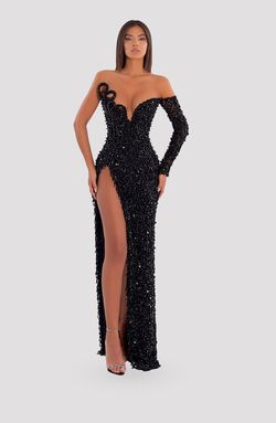 Style AD5038 Albina Dyla Black Size 4 Floor Length Pageant Tall Height Corset Straight Dress on Queenly