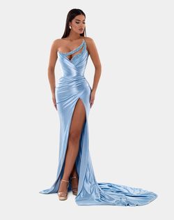 Style AD5118 Albina Dyla Light Blue Size 16 Plus Size Corset Side slit Dress on Queenly