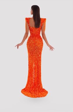 Style AD5034 Albina Dyla Orange Size 0 Black Tie Pageant Tall Height Straight Dress on Queenly